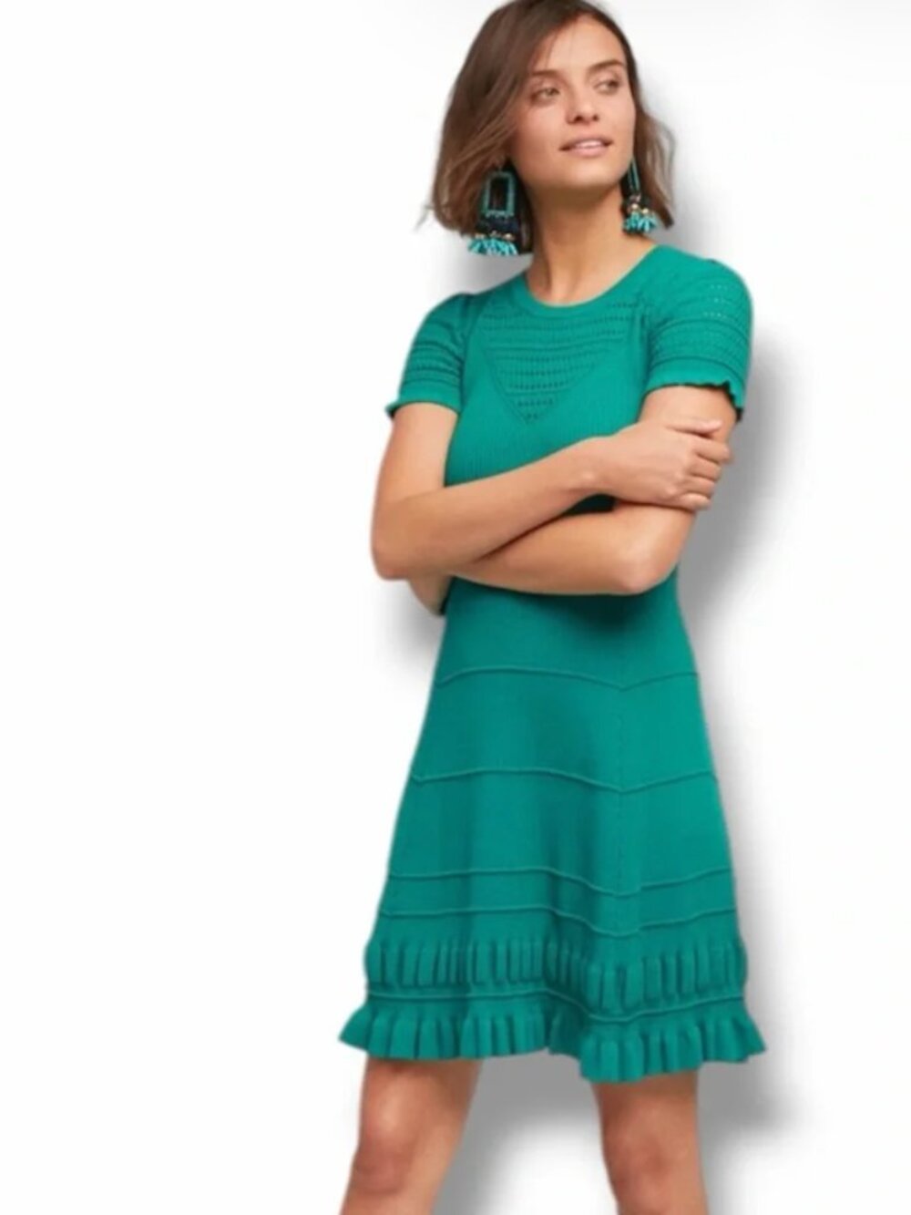 Anthropologie Maeve Promenade Pointelle Dress in Kelly Green (Small)